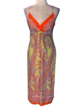 Tessuto Vintage Paisley Floral Print Chiffon Midi Slip Dress - 6